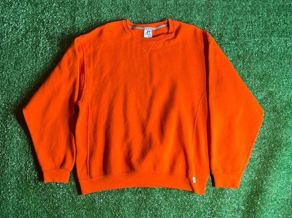 Vintage Russell Athletic Blank Orange Crewneck Sweatshirt Size Large